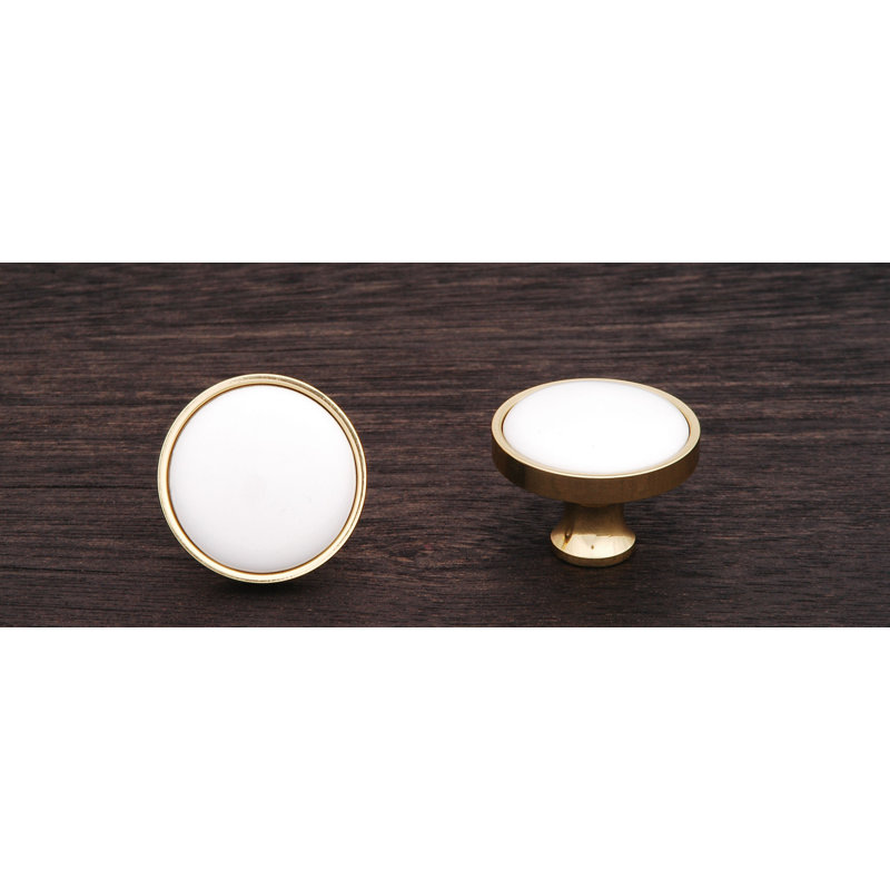 CK Series 1 1/4" Diameter Mushroom Knob, Polished Brass / White