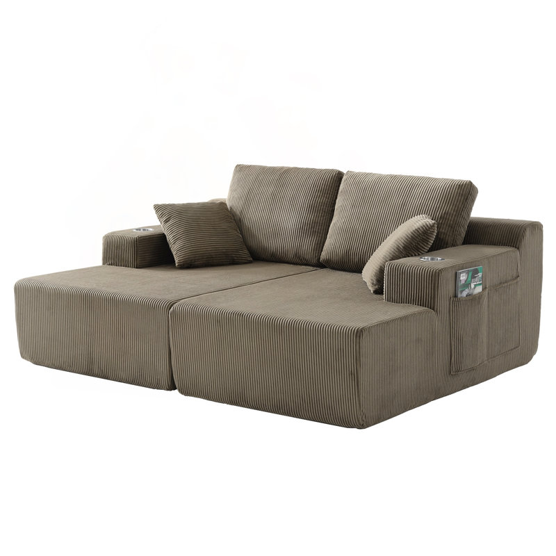 Canapé modulaire en forme de U 130 po en velours côtelé avec support à ressorts pour matelas, taupe Corduroy, taupe