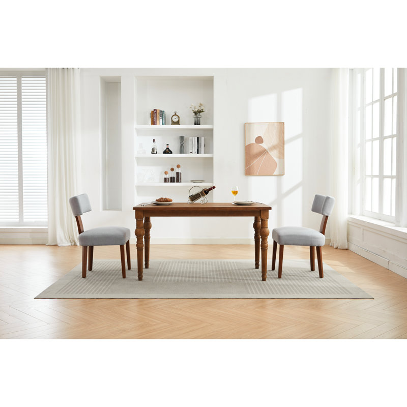 De 2 chaises de salle à manger sans accoudoirs modernes avec pieds en bois courbés et massifs pour le salon, tissu en lin gris, conception ergonomique, capacité de 250 lb, assemblage facile avec rembourrage en mousse à oreilles