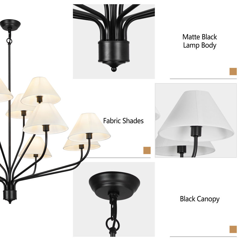 12-Light Traditional Chandelier Dimmable Modern Chandelier With Fabric Shades for Living Room