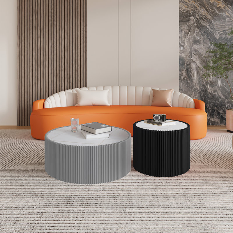 Élégante table de bout en marbre avec dessus en cuir pour le décor du salon