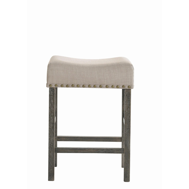 Ensemble de 2 tabourets en lin beige avec traitement gris patiné