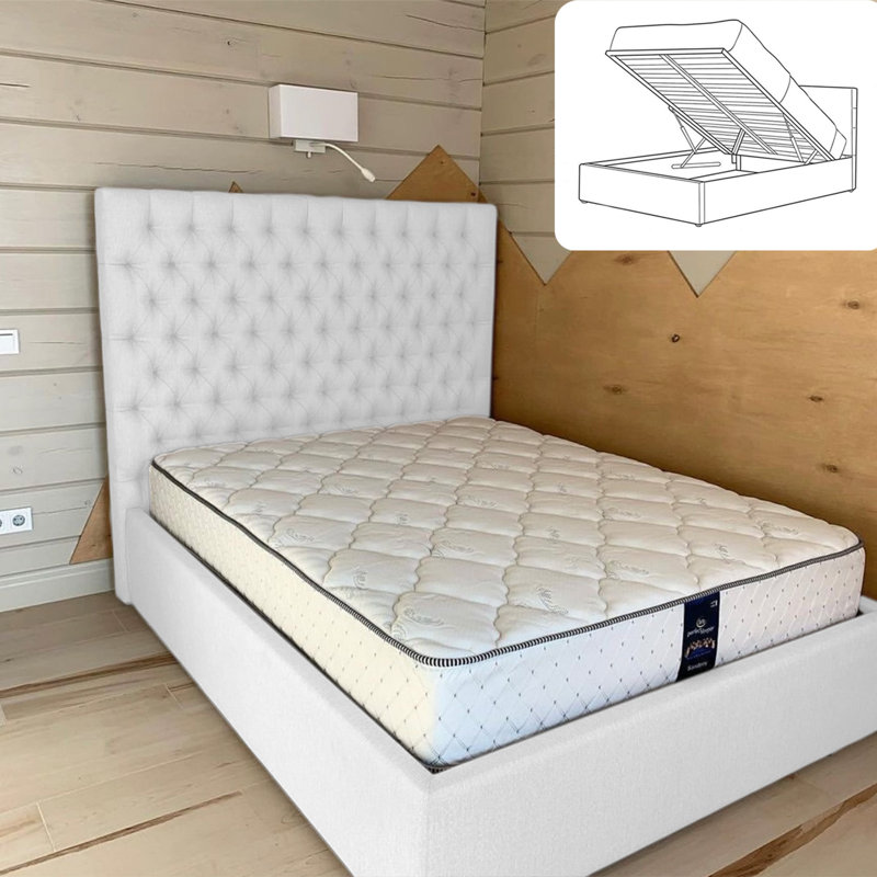 Upholstered Ottoman Storage Bed, White, Kingsize (5')