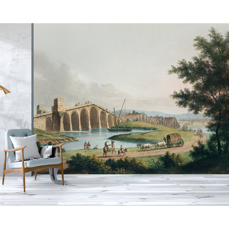 Papier peint paysage de mer et d'aqueduc Vintage Shore, L 9 po x l 15 po