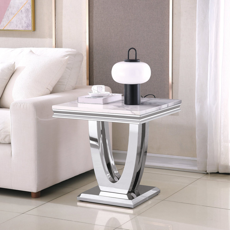 Table de bout Burdell Et302, Argent argent, Blanc