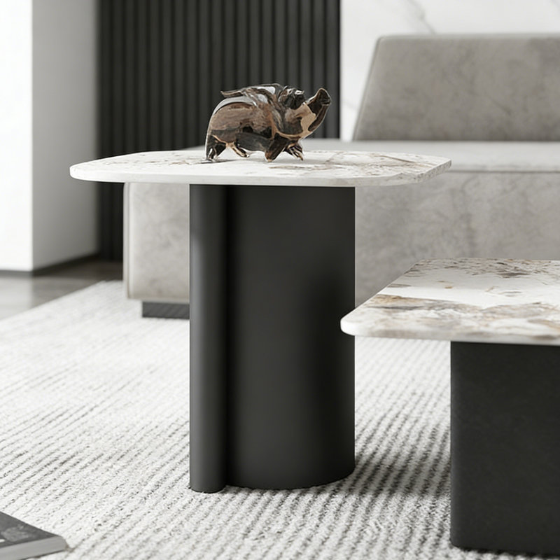 Modern Rectangle Home Slate Coffee Table Set, White/Gray, 13.77" H x 55.11" L x 27.55" W