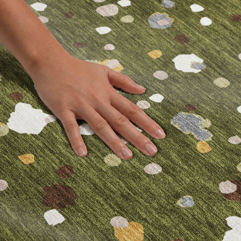 Tapis géométrique Premium lavable à la machine Villers, Olive, 5' x 7'6"