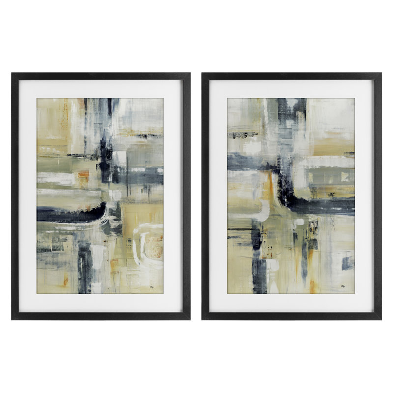 Expressive Neutrals Composition 2pc Framed Print Under Glass Set, design by Lisa Ridgers, 20" H x 14" W, Midnight Black Frame