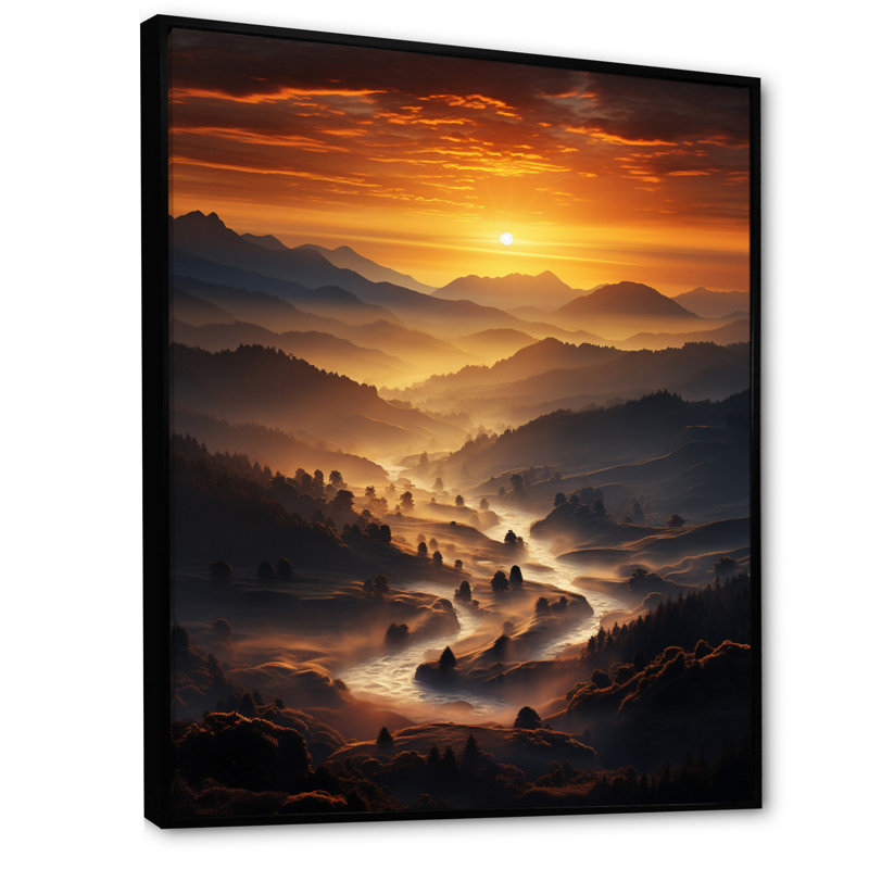 Ronneshia, Allemagne, lever du soleil, symphonie, montagne, Cadre flottant noir, H 44 po x l 34 po x P 1,5 po