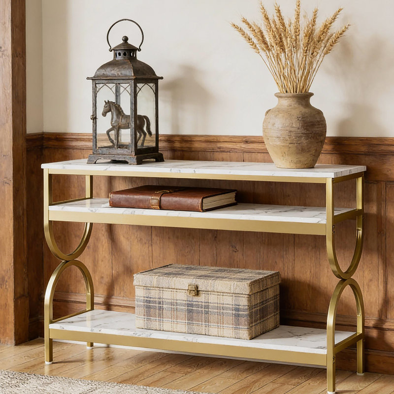 Console en faux marbre, table d'appoint à 3 niveaux pour vestibule de vestibule | Idée de cadeau