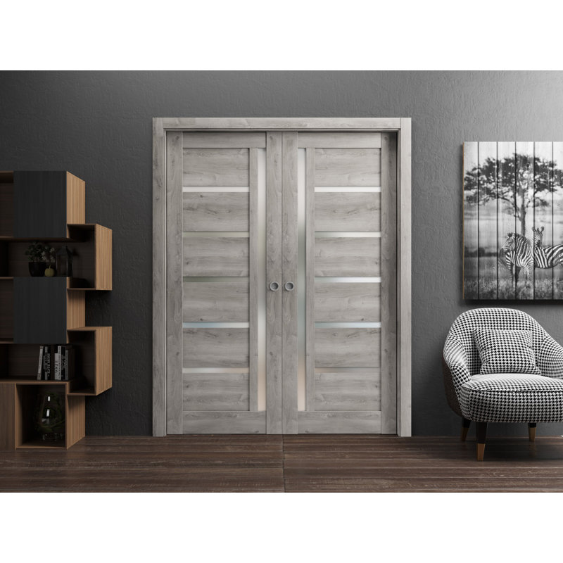 Portes à panneaux coulissantes à panneaux Quadro, 72 po x 96 po, Gris Nebraska