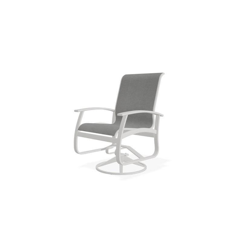 Belle Isle Sling Aluminum Frame Dining Height Swivel Rocker with Marine Grade Polymer Arm Accent, Snow, Alloy Sunbrella®