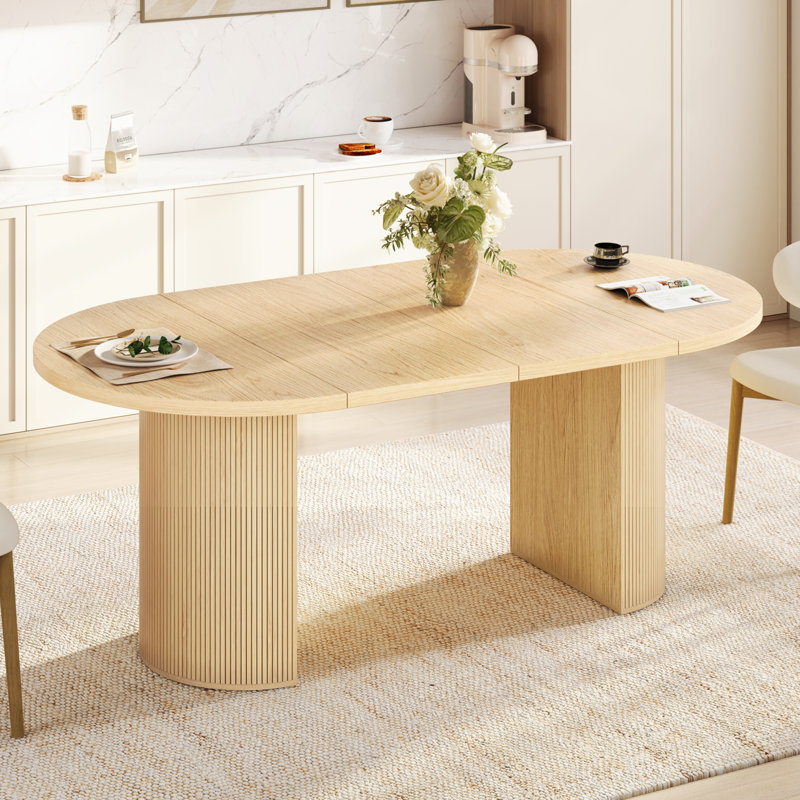 Extendable Oval Dining Table With Fluted Base, Oak