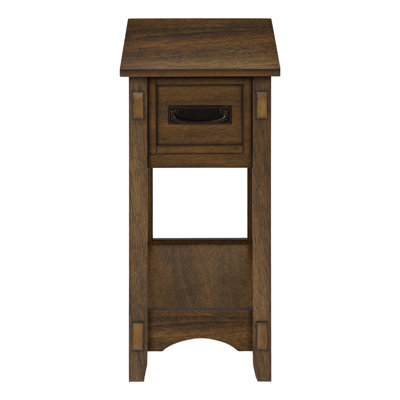 Side End Table, 12 X 24 Narrow Rectangular Shape, 1 Drawer, Walnut Brown