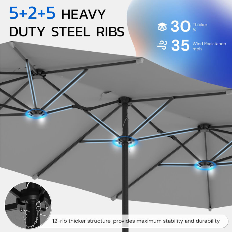 Parasol d'extérieur double face avec base incluse, Gris