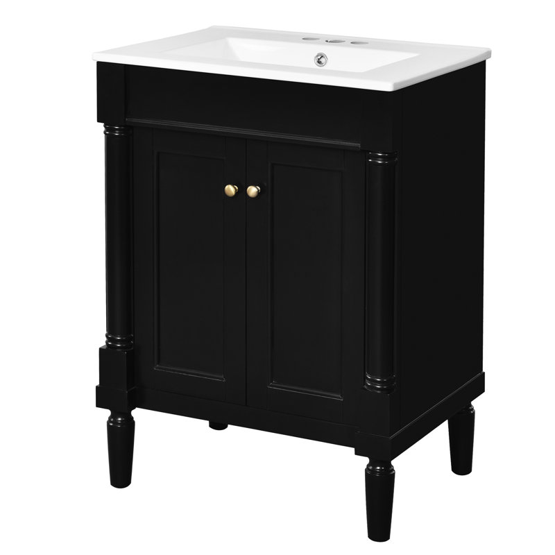 Meuble-lavabo simple, 24 po, planches, lavabo rectangulaire à finition élégante, construction, Noir