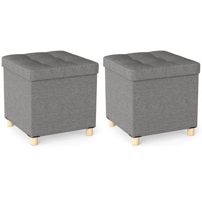 2 PCS 18” Ottoman with Storage,Tray & Rubber Wood Legs for Small Space Living Room Gray