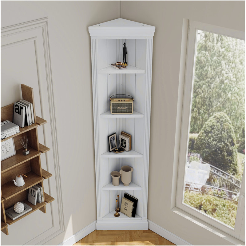 Étagère d'angle moderne de 83,4 po de hauteur, bibliothèque d'angle à 5 niveaux avec éclairage à DEL, étagère de rangement sur pied, présentoir de plante à angle ouvert pour petit espace de salon, coin mural, bureau à domicile,