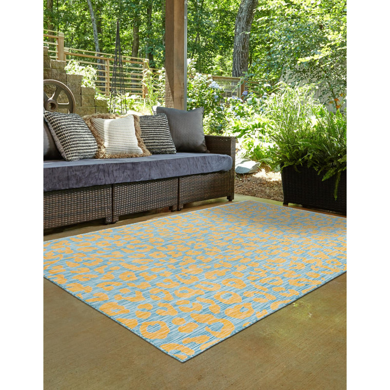 Tapis intérieur / extérieur en polypropylène tissé à la machine imprimé animal intérieur / extérieur jaune / bleu sarcelle