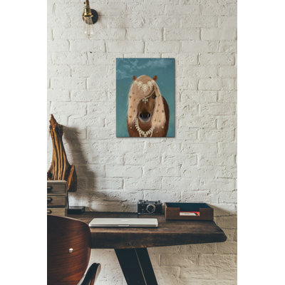 «Horse Brown Pony with Bells, Portrait» par Fab Funky, art mural sur toile