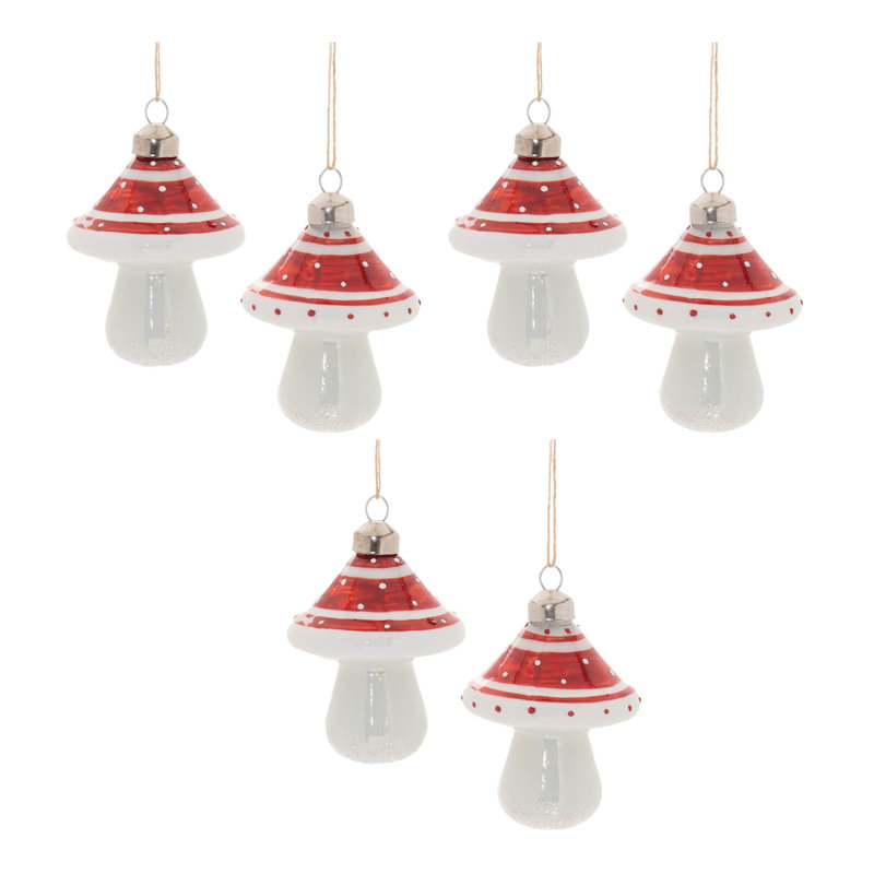 Ornement champignon en verre scintillant (ensemble de 6)