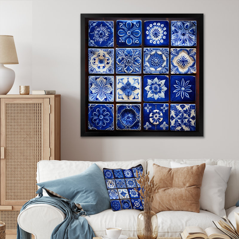 Boho Turkish Blue Tiles 3 - Boho Tiles, art mural, Noir, H 30 po x l 30 po