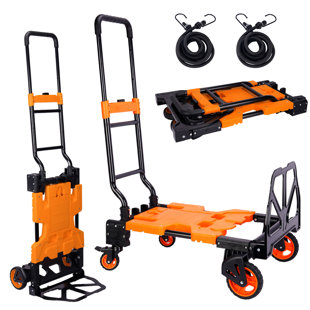 2 In 1 Folding Hand Truck, 220 Lbs Capacity Dolly Cart With Wheels, Hand Truck Dolly With 3-position Height-adjustable Handle