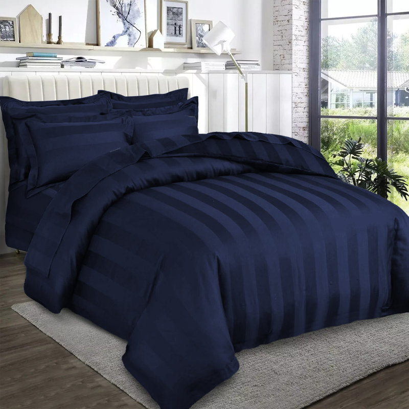 Renze Microfiber 250 TC Reversible Stripe Duvet Cover Set with Pillowcases, Double Duvet Cover + 2 Standard  Pillowcases