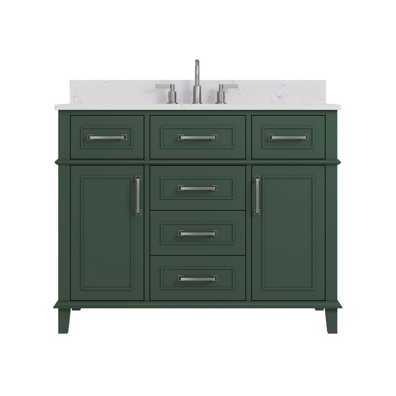 Abramowitz 42" Freestanding Single Bathroom Vanity With Engineered Stone Top, Green, 42"