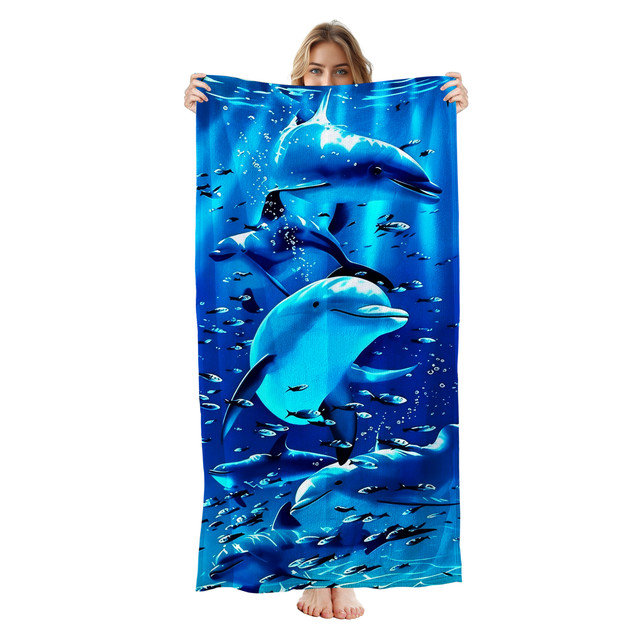  Serviette de plage en microfibre légère, absorbante sans décoloration, 30 po x 60 po, dauphin sous l'eau