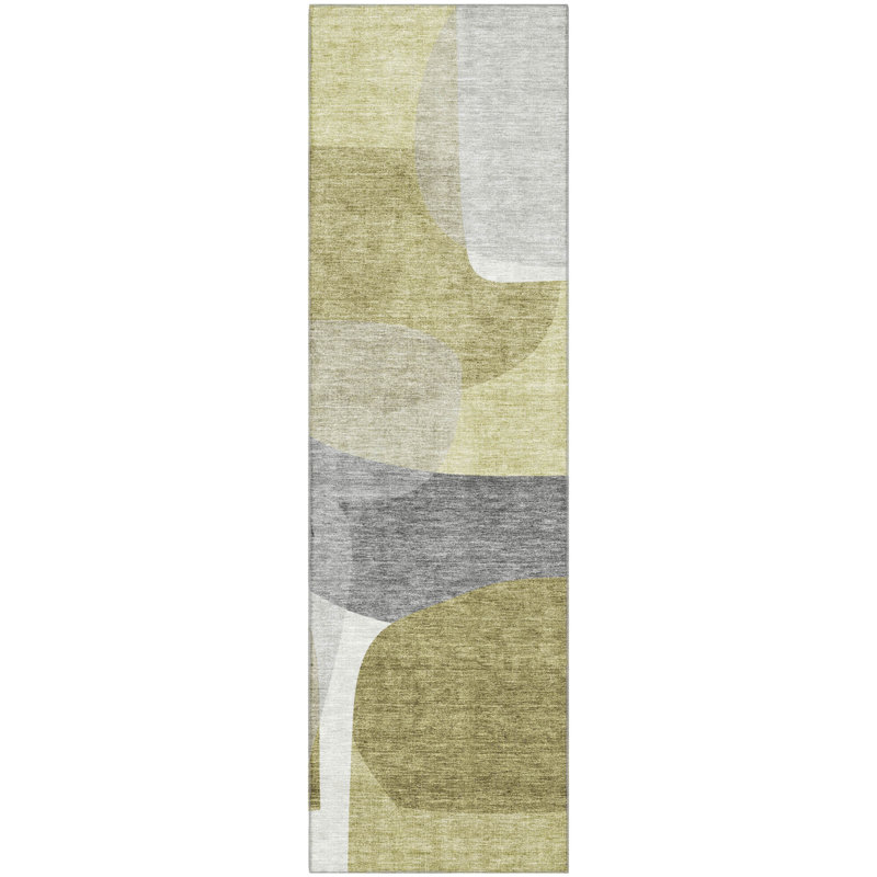 Premium Machine Washable Mayfield AMF2121 Blocks Rug, 2'3" x 7'6" Runner, Fern