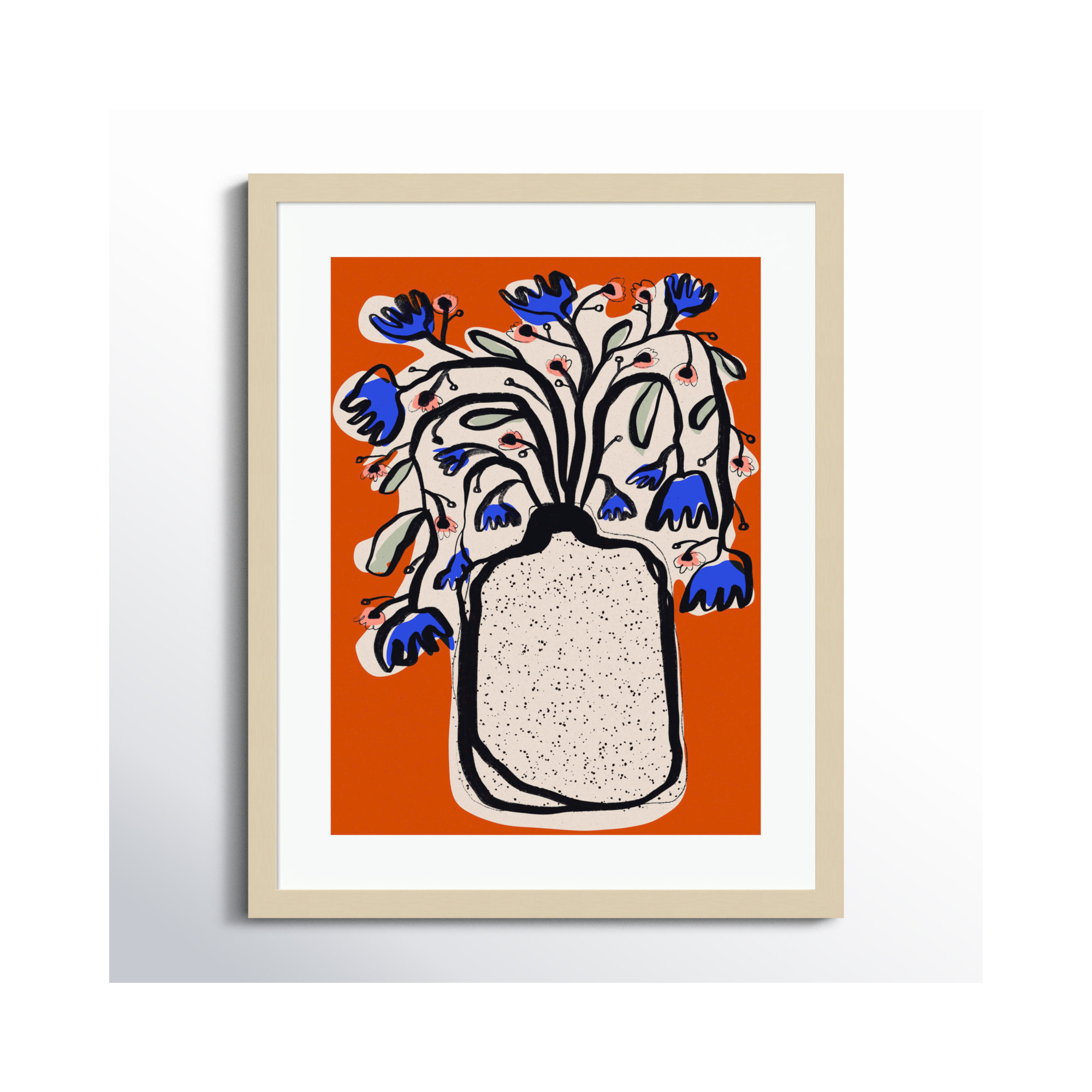 Lovely Flower Bouquet (orange Version) by Treechild Wood Framed Wall Art Print, 25" H x 20" W, Brown 