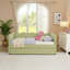 Lit de jour simple adorable en forme de vague en tissu de lin Vichy douillet ， avec port USB gigogne ， Aucun sommier nécessaire-921835025