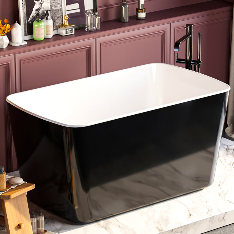 49"L x 28"W CUPC Certified Freestanding Soaking Acrylic Small Bathtub with Seat for Small Space, Black