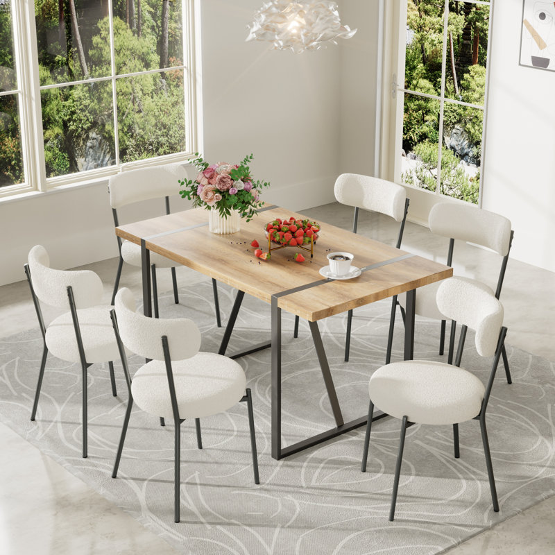 Rectangular Wooden Top Dining Table Set, White