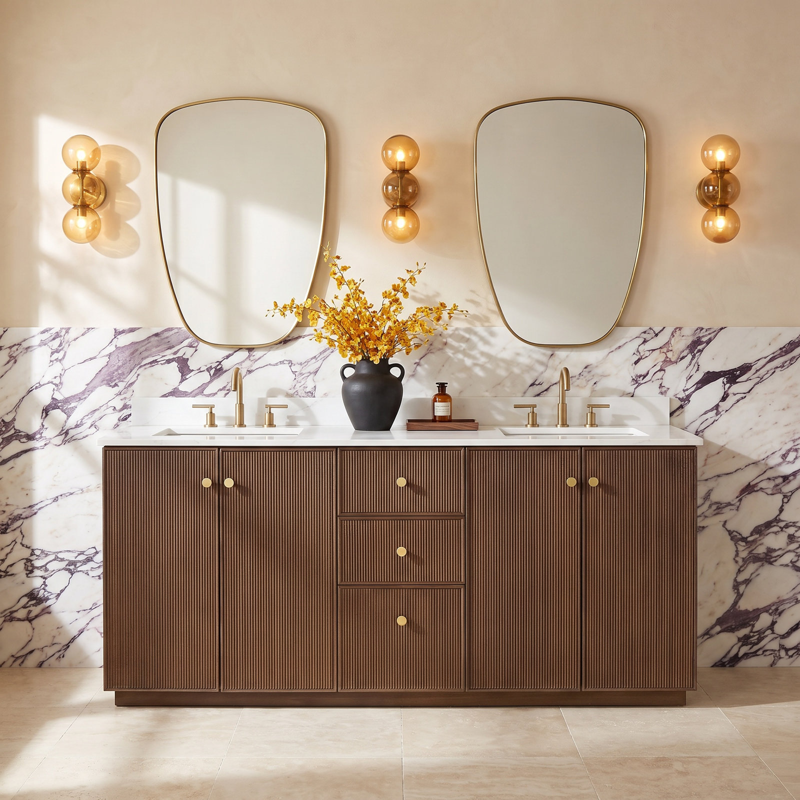 Amella 72'' Double Bathroom Vanity, Dark Brown Oak