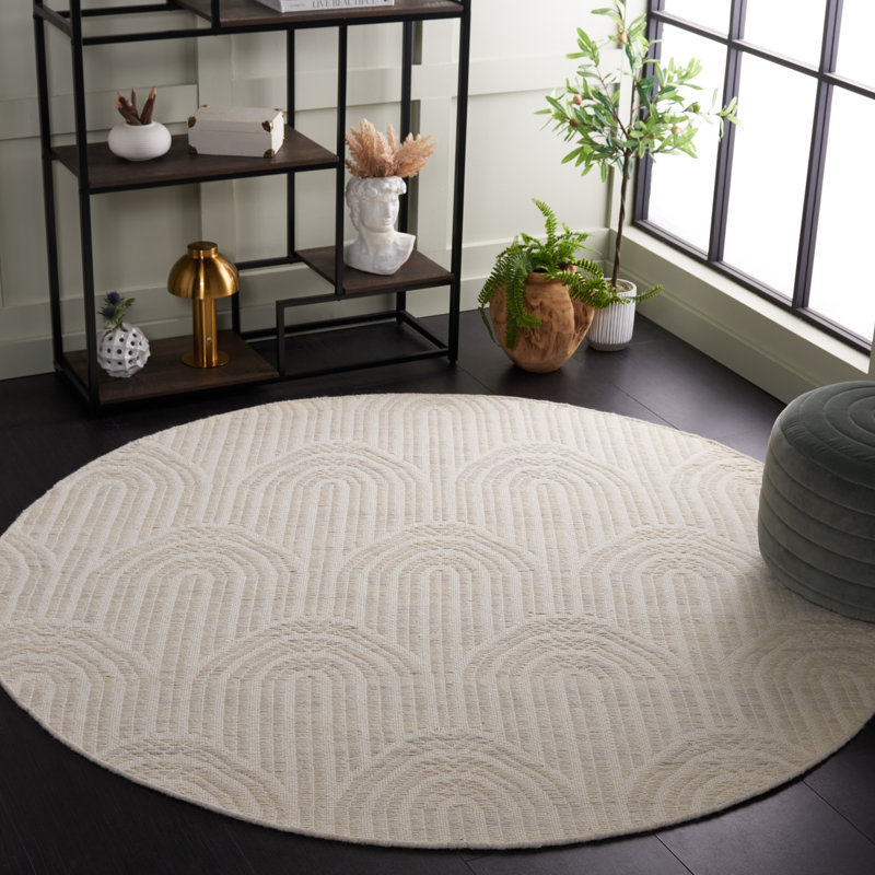 Kreyton Hand Woven Wool Striped Rug, Round 6'