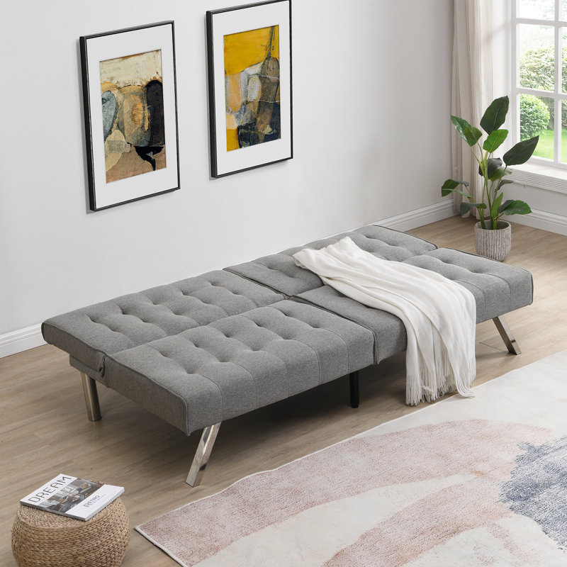 Structure en bois, pieds en acier inoxydable, futon, canapé-lit gris, Gris