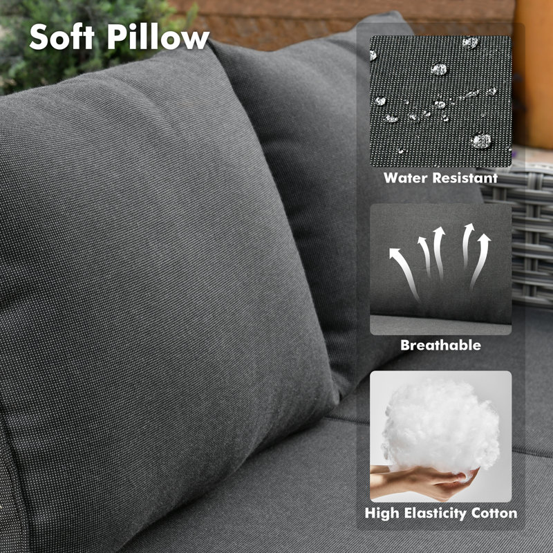 3-piece Wicker Modular Patio Conversation Set With Cushions, Black