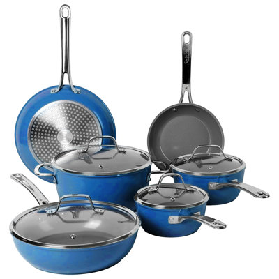 Gibson Sur La Table Kitchen Essentials Cool Commune 10 Piece Nonstick Aluminum Cookware Set In Marine