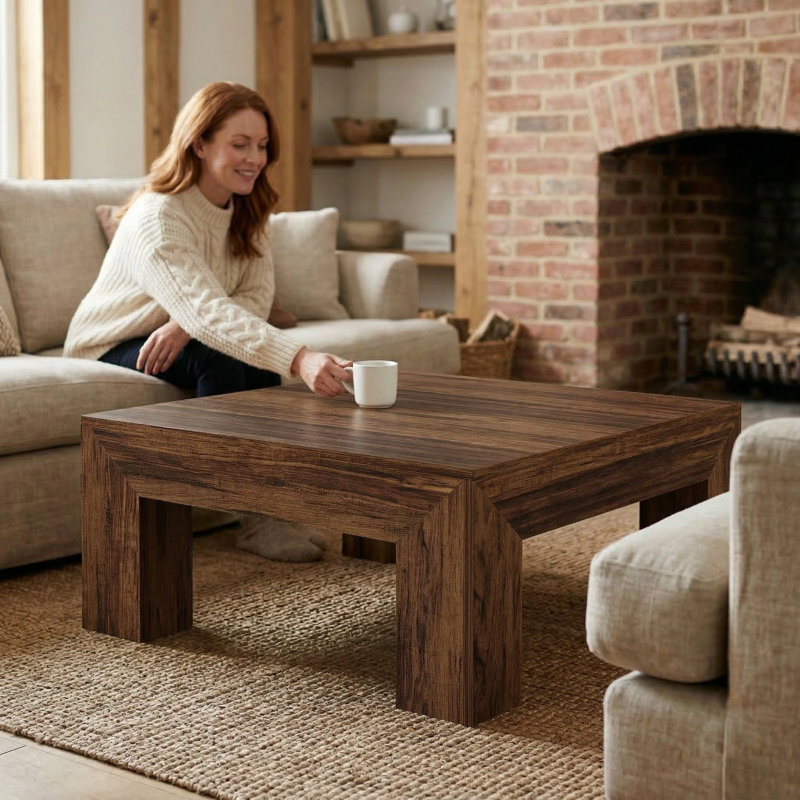 Table basse carrée pour le salon, table basse 39,4 pouces, Marron foncé
