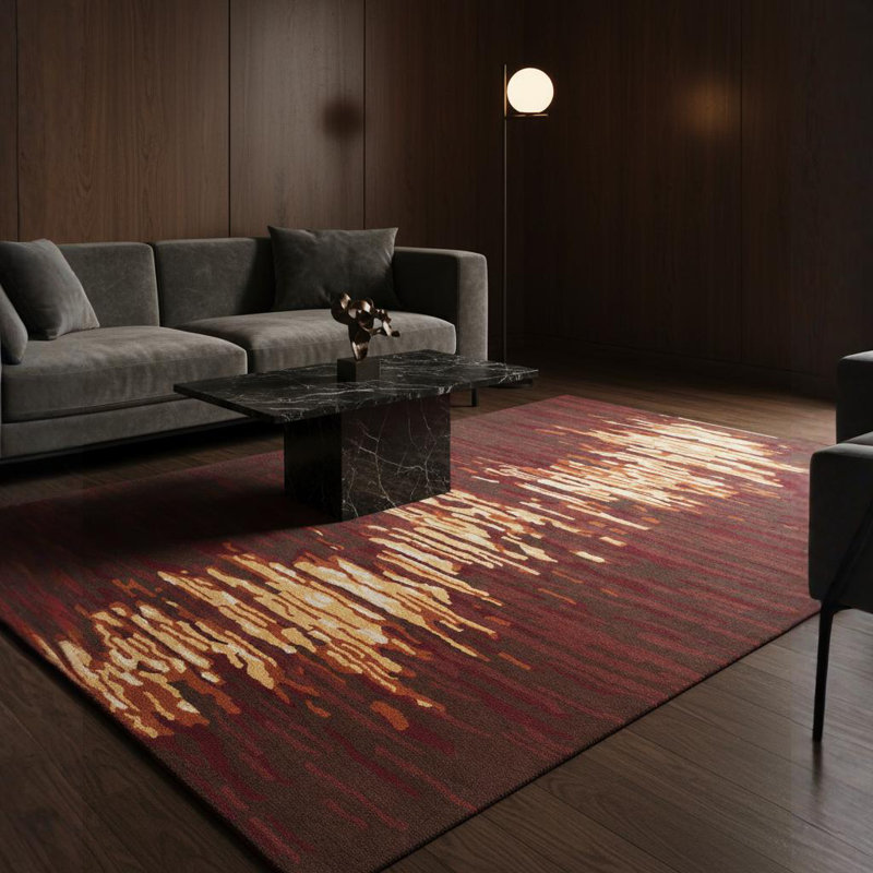 Ailey Authentic Hand-Tufted Handmade Abstract Red, Yellow, Gold & Brown Water Reflection Wool Area Rug