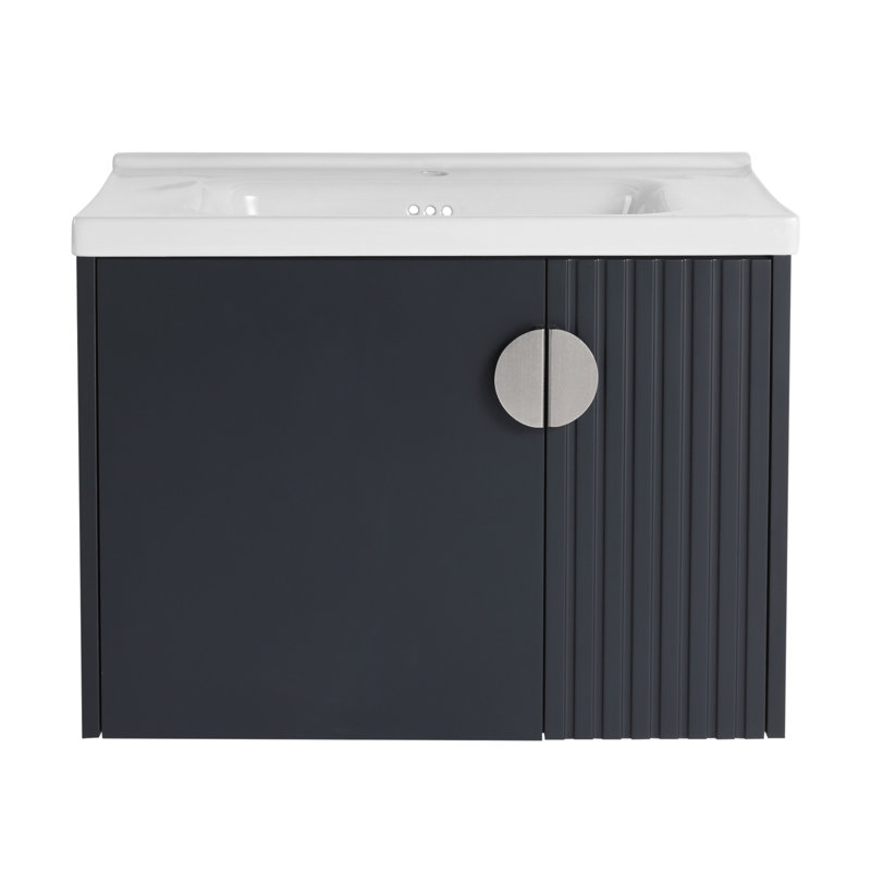 Meuble-lavabo mural compact de 28 pouces avec lavabo en céramique, porte à fermeture en douceur et conception durable pour les petits espaces