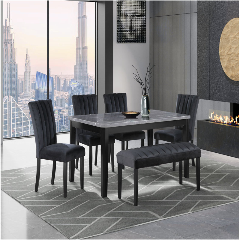 Chaises de salle à manger en tissu noir VHONG (ensemble de 2)