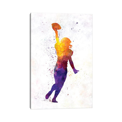 American Football Female Player in Watercolour 1 Piece Wrapped Canvas Wall Art