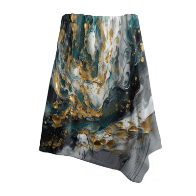 Gold Teal Ink On Stone - Abstract Decorative Throw Blanket