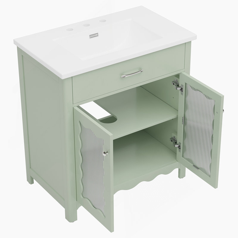 Meuble-lavabo 31 po avec verre trempé, Vert