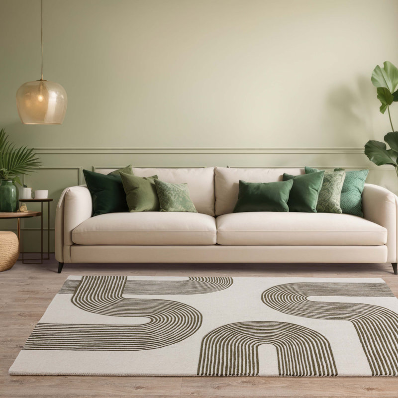 Brinlie Wool Hand Woven Cream/Green Area Rug, Rectangle 200 x 300cm