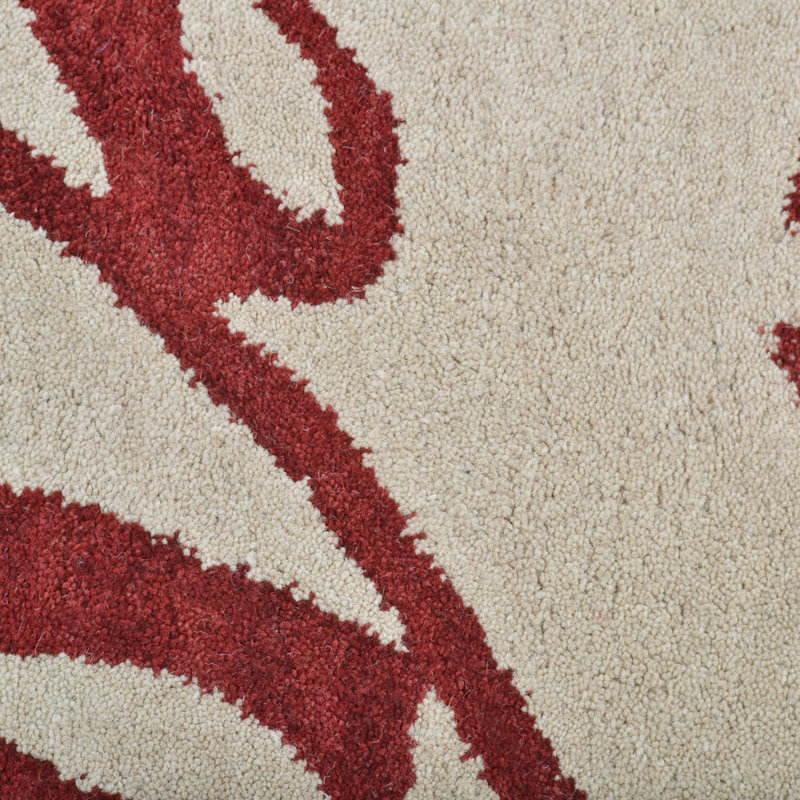 Tapis en laine touffetés à la main - Rectangle | Couleur rouge beige | Motif floral | Tapis de salon