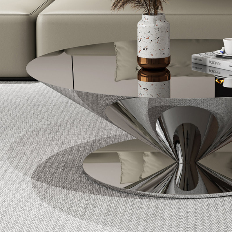 Stainless steel floating saucer coffee table, 13.8" H x 31.5" L x 31.5" W